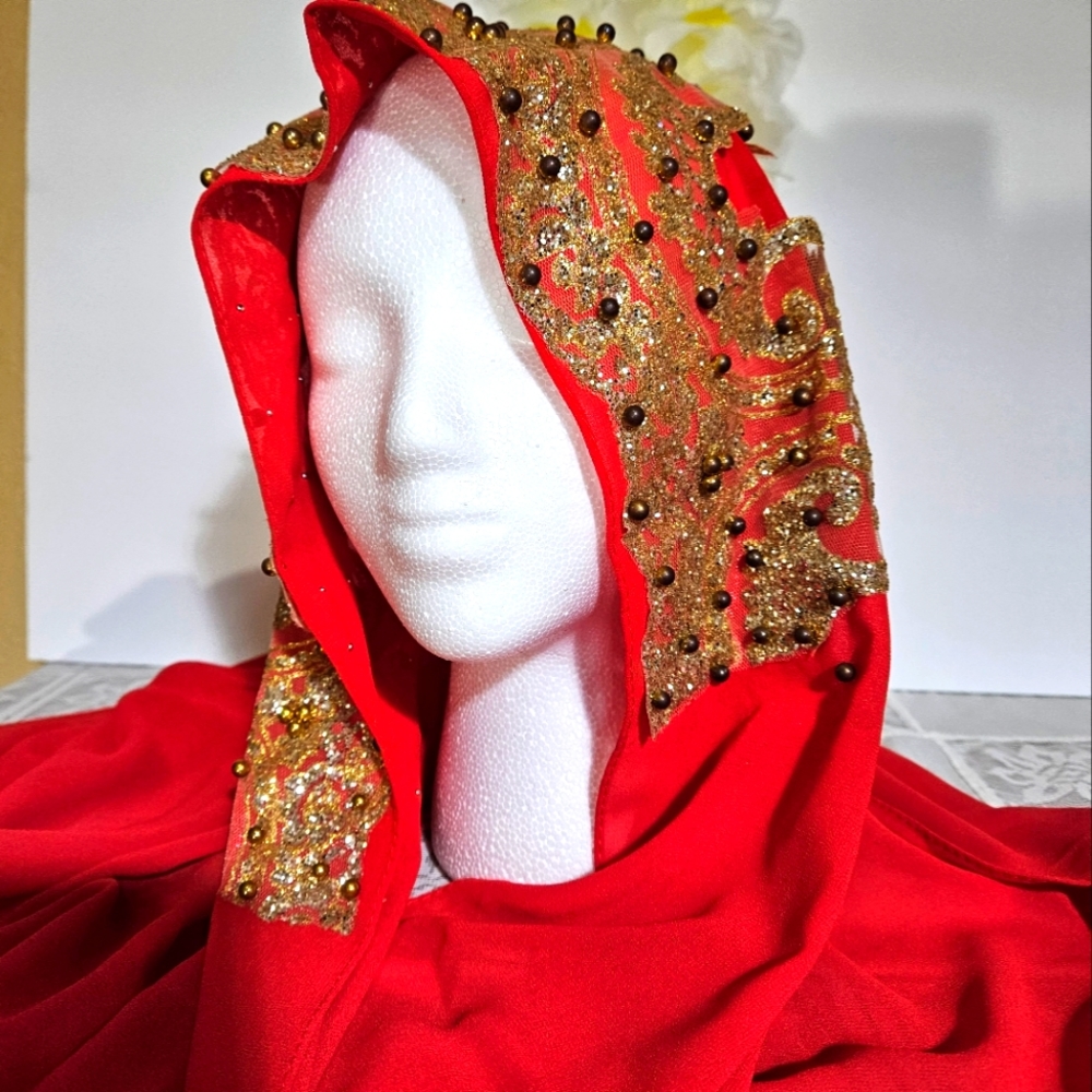 Women hijab solid  color rhines   red